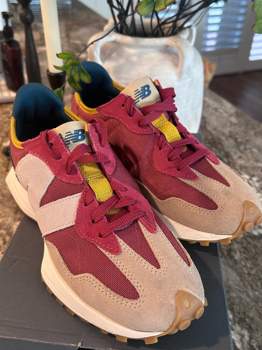 New Balance burgundy, teal & yellow retro runner - Picture 3 of 10